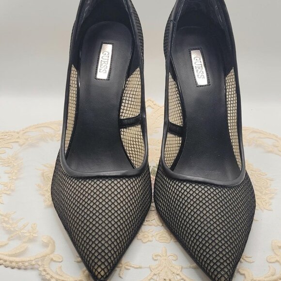 Guess 9.5M Black Mesh Stiletto High Heels - Picture 4 of 6